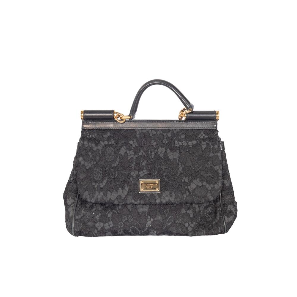 DOLCE & GABBANA Black Lace Large Miss Sicily Top Handle Bag